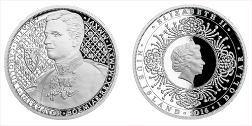 Stříbrná mince 1 NZD Karel I.